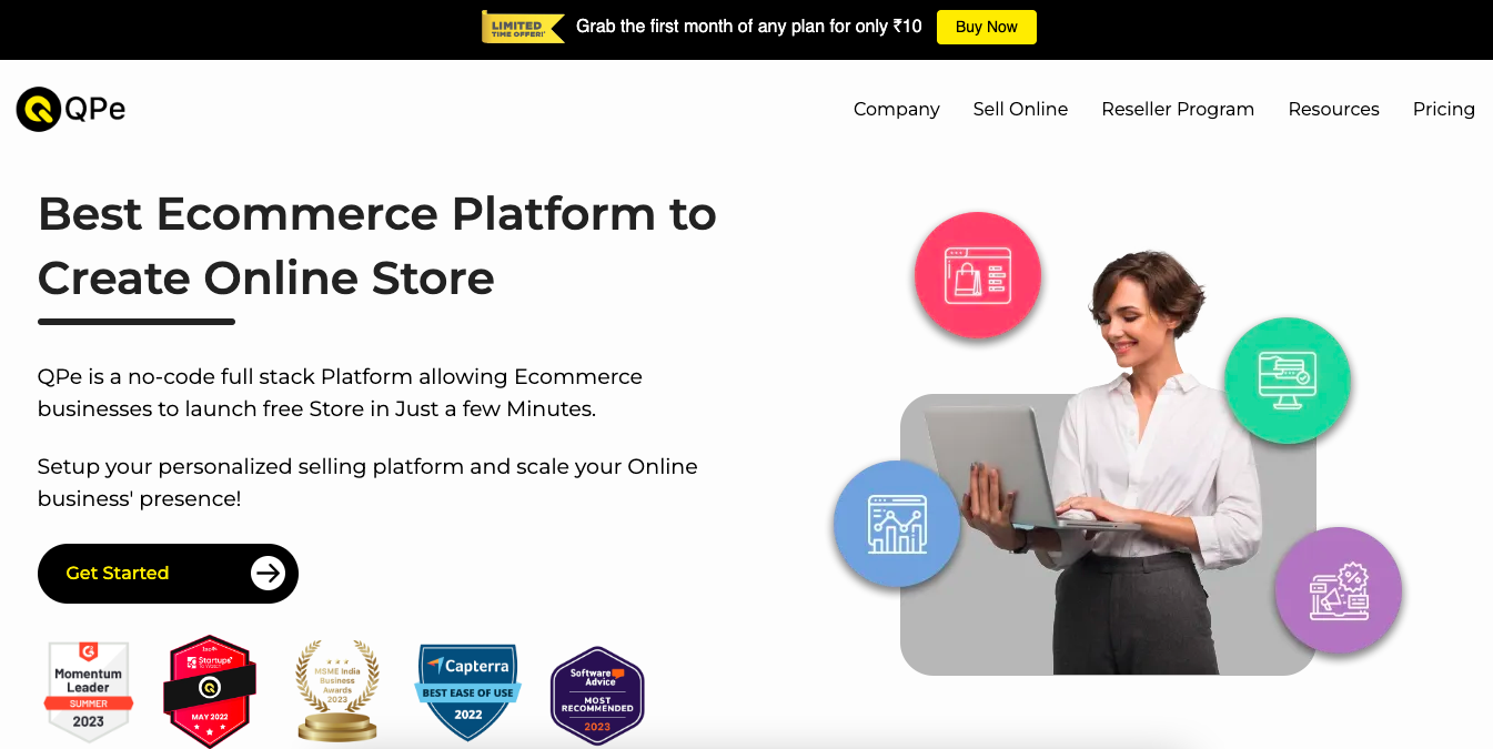 QPe Homepage - Best Ecommerce Platform and Dukaan Alternative in India